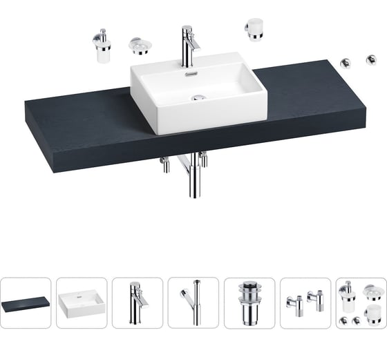 Раковина Wellsee 50 см со столешницей 140 см Graceful Pro 201012586 в наборе 10 в 1 1