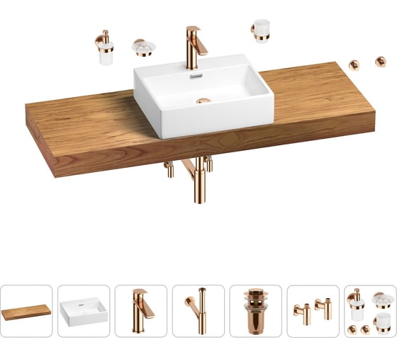 Раковина Wellsee 50 см со столешницей 140 смGraceful Proв наборе 10 в 1 201012594 1