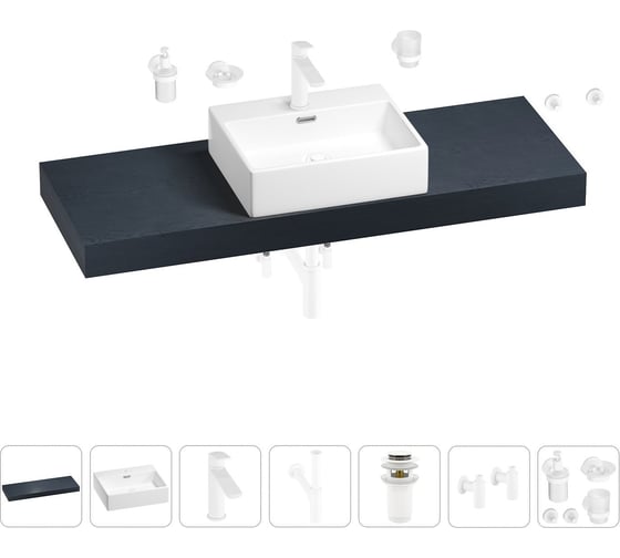 Раковина Wellsee 50 см со столешницей 140 см Graceful Pro 201012585 в наборе 10 в 1 1