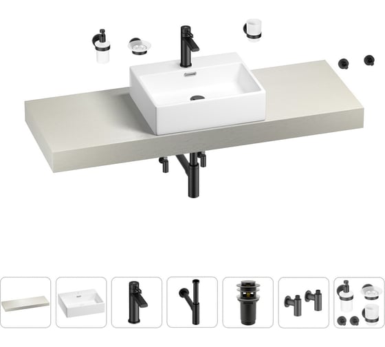 Раковина Wellsee 50 см со столешницей 140 смGraceful Proв наборе 10 в 1 201012577 1