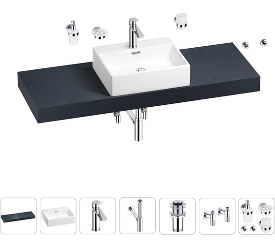 Раковина Wellsee 50 см со столешницей 140 см Graceful Pro 201012581 в наборе 10 в 1 1