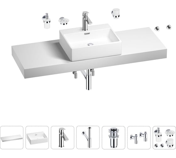 Раковина Wellsee 50 см со столешницей 140 см Graceful Pro 201012611 в наборе 10 в 1