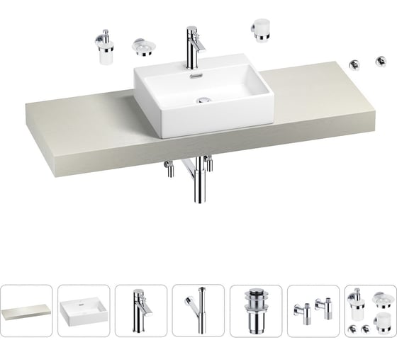 Раковина Wellsee 50 см со столешницей 140 смGraceful Proв наборе 10 в 1 201012576 1