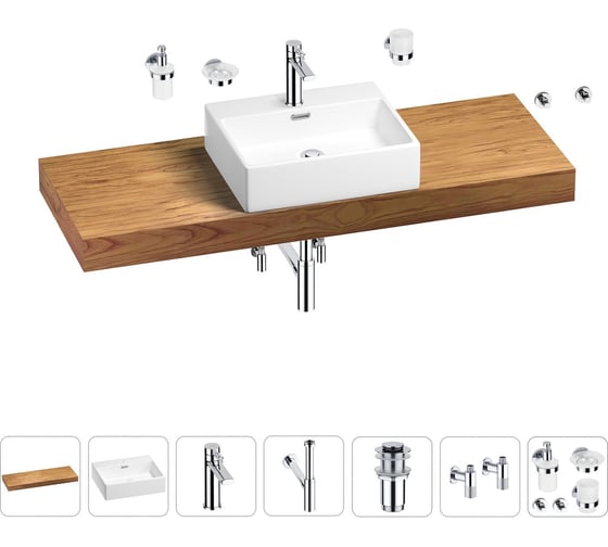 Раковина Wellsee 50 см со столешницей 140 смGraceful Proв наборе 10 в 1 201012596 1