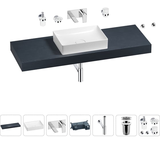 Раковина Wellsee 50 см со столешницей 140 см Pure BY 201011461 в наборе 9 в 1