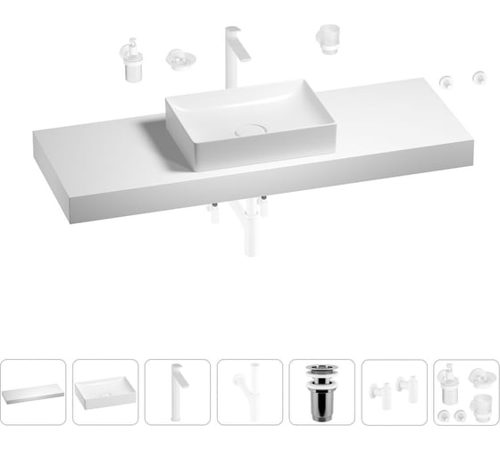 Раковина Wellsee 50 см со столешницей 140 см Pure BY 201011515 в наборе 10 в 1 1