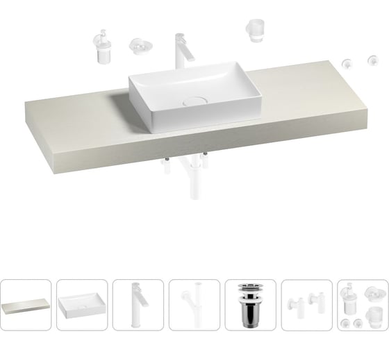 Раковина Wellsee 50 см со столешницей 140 смPure BY201011440 в наборе 10 в 1 201011440 1