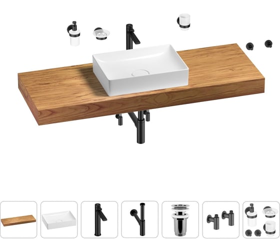 Раковина Wellsee 50 см со столешницей 140 смPure BY201011477 в наборе 10 в 1 201011477 1