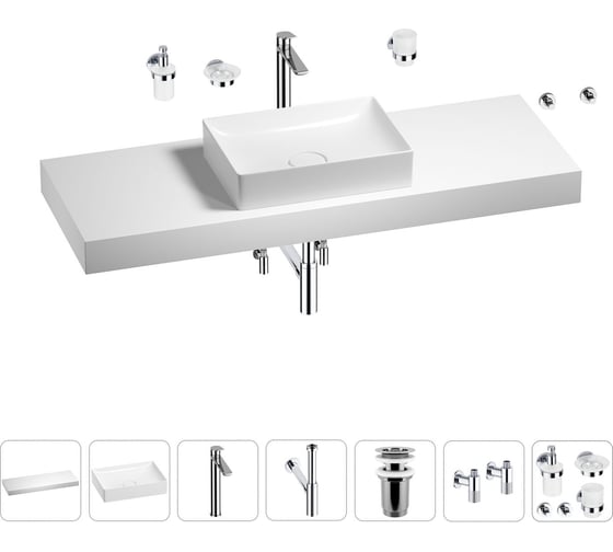 Раковина Wellsee 50 см со столешницей 140 см Pure BY 201011511 в наборе 10 в 1 1