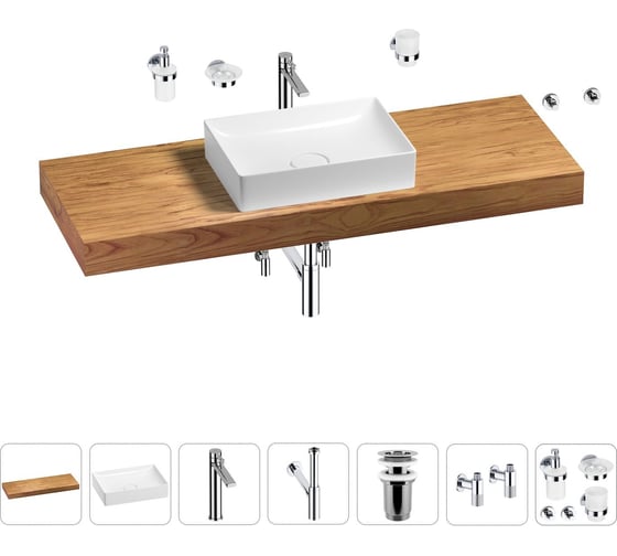 Раковина Wellsee 50 см со столешницей 140 смPure BY201011476 в наборе 10 в 1 201011476 1