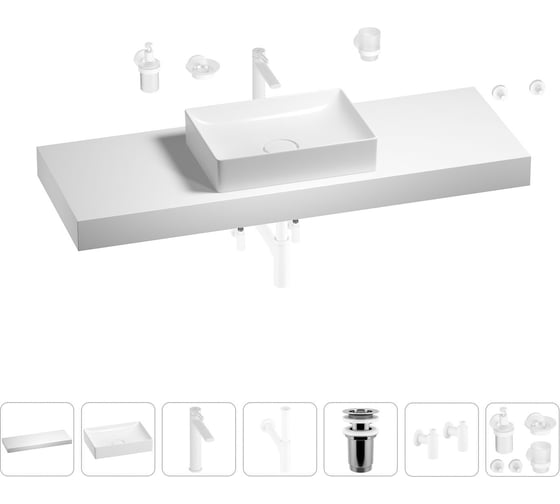 Раковина Wellsee 50 см со столешницей 140 см Pure BY в наборе 10 в 1 201011520 1