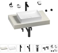 Раковина Wellsee 50 см со столешницей 80 см Pure BY в наборе 10 в 1 201011072