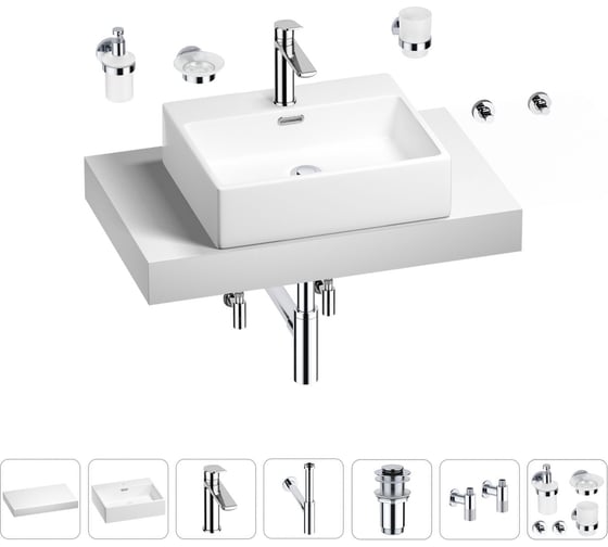 Раковина Wellsee 50 см со столешницей 80 см Graceful Pro в наборе 10 в 1 201012431