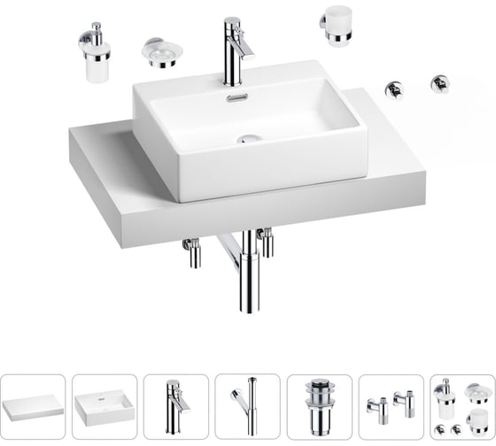 Раковина Wellsee 50 см со столешницей 80 см Graceful Pro в наборе 10 в 1 201012436