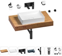 Раковина Wellsee 50 см со столешницей 80 см Pure BY в наборе 9 в 1 201011122