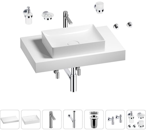 Раковина Wellsee 50 см со столешницей 80 см Pure BY в наборе 10 в 1 201011156 1