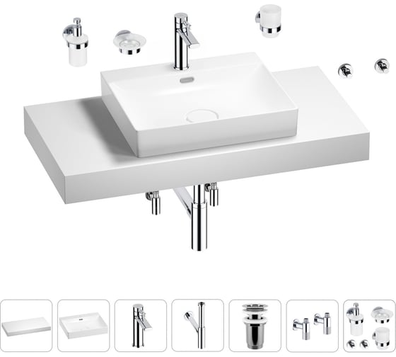 Раковина Wellsee 55 см со столешницей 100 см DeSire в наборе 10 в 1 201013516 1