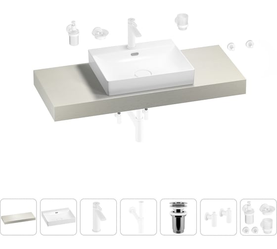 Раковина Wellsee 55 см со столешницей 120 см DeSire в наборе 10 в 1 201013540 1