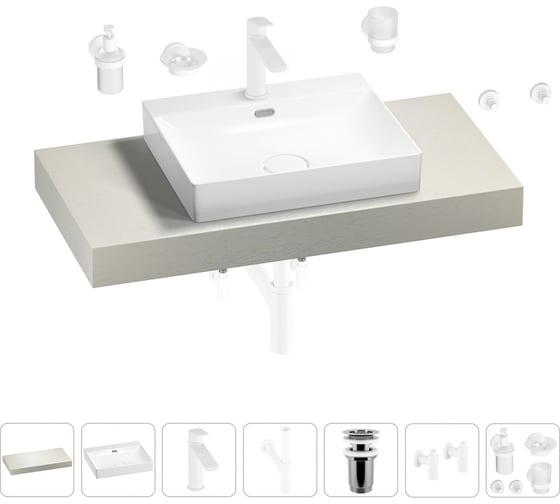 Раковина Wellsee 55 см со столешницей 100 см DeSire в наборе 10 в 1 201013475 1