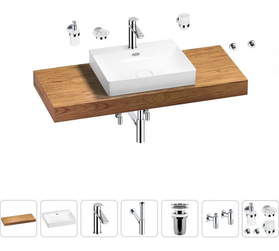 Раковина Wellsee 55 см со столешницей 120 см DeSire в наборе 10 в 1 201013551 1