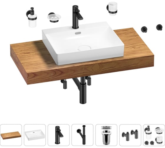 Раковина Wellsee 55 см со столешницей 100 см DeSire в наборе 10 в 1 201013497 1