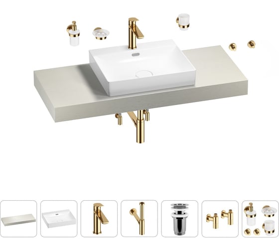 Раковина Wellsee 55 см со столешницей 120 см DeSire в наборе 10 в 1 201013533 1