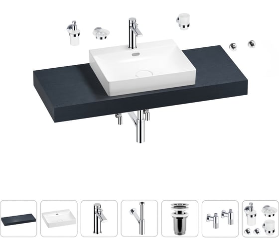 Раковина Wellsee 55 см со столешницей 120 см DeSire в наборе 10 в 1 201013546 1