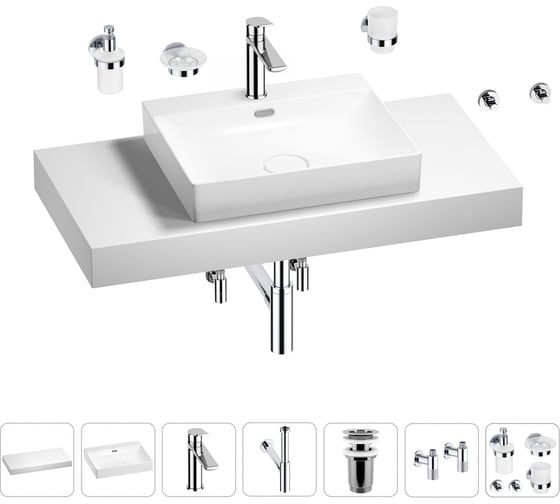 Раковина Wellsee 55 см со столешницей 100 см DeSire в наборе 10 в 1 201013511 1