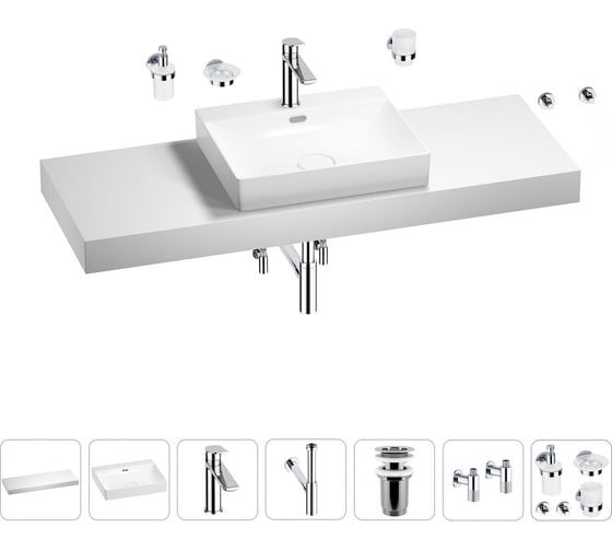 Раковина Wellsee 55 см со столешницей 140 см DeSire в наборе 10 в 1 201013631 1