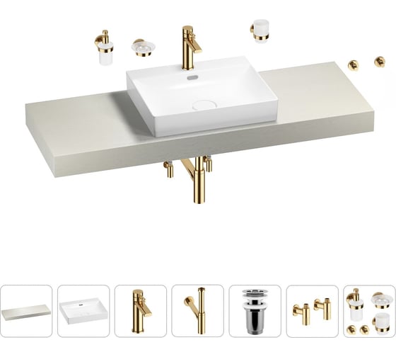 Раковина Wellsee 55 см со столешницей 140 см DeSire в наборе 10 в 1 201013598 1