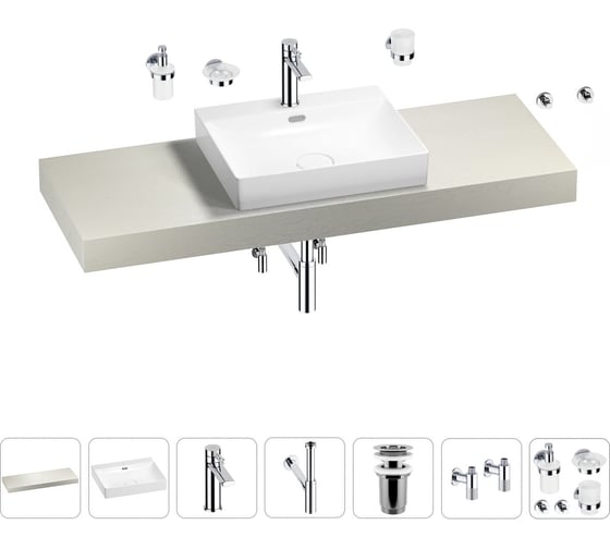 Раковина Wellsee 55 см со столешницей 140 см DeSire в наборе 10 в 1 201013596 1