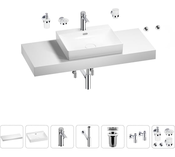 Раковина Wellsee 55 см со столешницей 120 см DeSire в наборе 10 в 1 201013576 1
