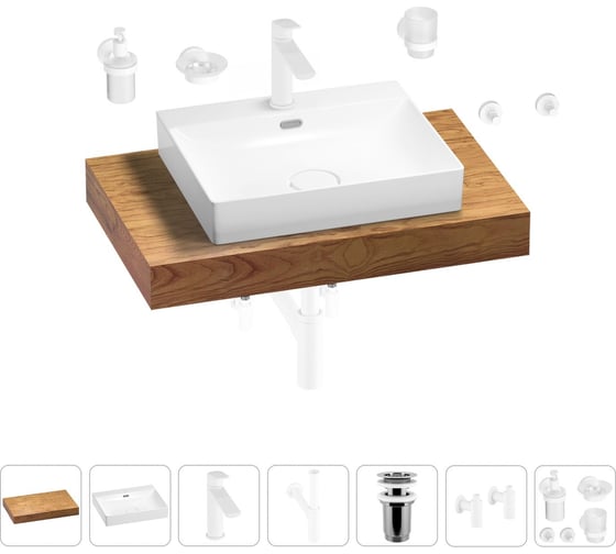 Раковина Wellsee 55 см со столешницей 80 см DeSire в наборе 10 в 1 201013435 1