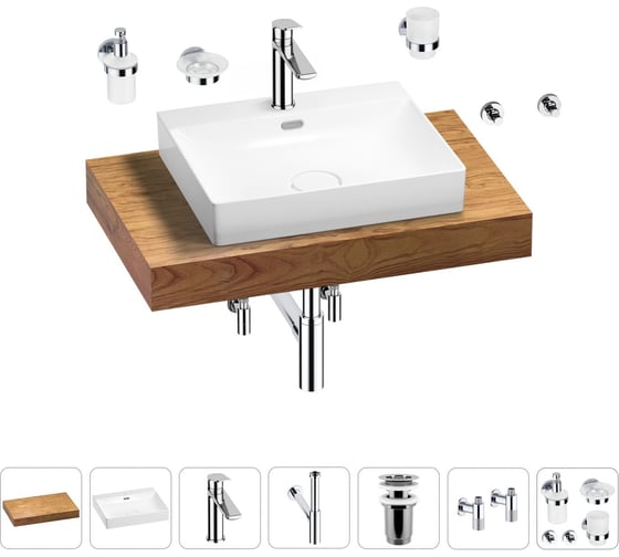 Раковина Wellsee 55 см со столешницей 80 см DeSire в наборе 10 в 1 201013431 1