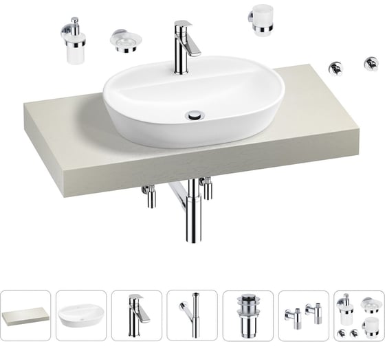 Раковина Wellsee 60 см со столешницей 100 см Calin в наборе 10 в 1 201007711 1