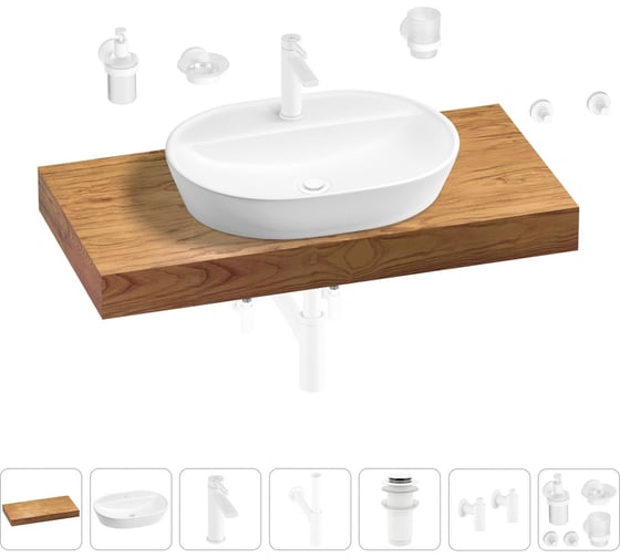 Раковина Wellsee 60 см со столешницей 100 см Calin 201007740 в наборе 10 в 1 1