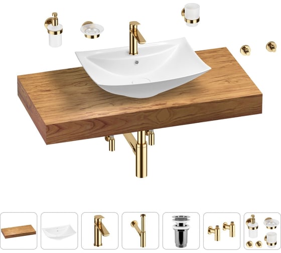 Раковина Wellsee 60 см со столешницей 100 см Cerulean в наборе 10 в 1 201012893 1