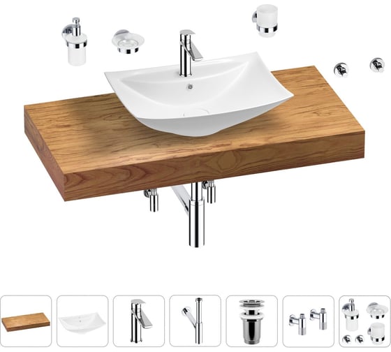 Раковина Wellsee 60 см со столешницей 100 см Cerulean в наборе 10 в 1 201012891 1