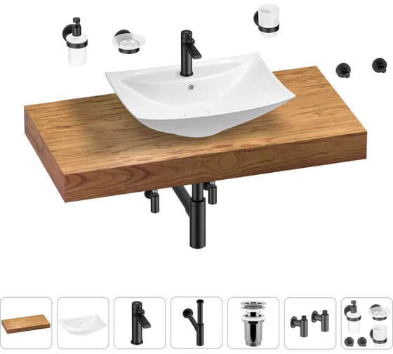 Раковина Wellsee 60 см со столешницей 100 см Cerulean в наборе 10 в 1 201012897 1