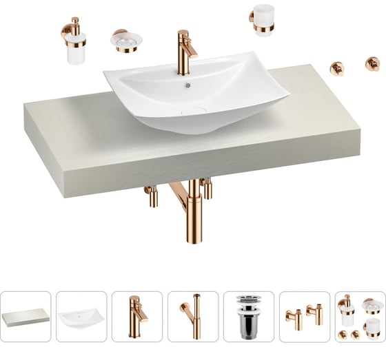 Раковина Wellsee 60 см со столешницей 100 см Cerulean в наборе 10 в 1 201012879 1