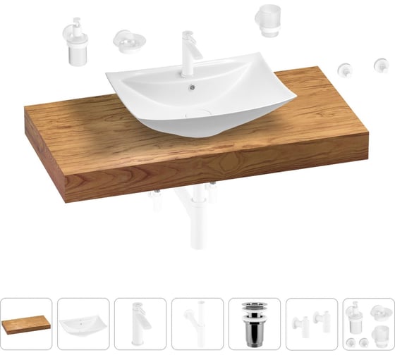 Раковина Wellsee 60 см со столешницей 100 см Cerulean в наборе 10 в 1 201012900 1