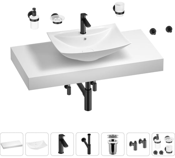 Раковина Wellsee 60 см со столешницей 100 см Cerulean в наборе 10 в 1 201012912 1