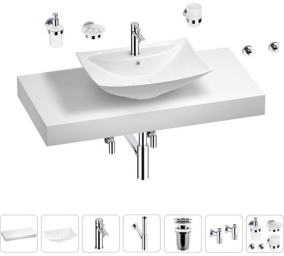 Раковина Wellsee 60 см со столешницей 100 см Cerulean в наборе 10 в 1 201012916 1