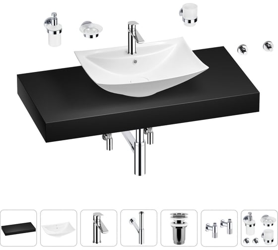 Раковина Wellsee 60 см со столешницей 100 см Cerulean в наборе 10 в 1 201012921 1