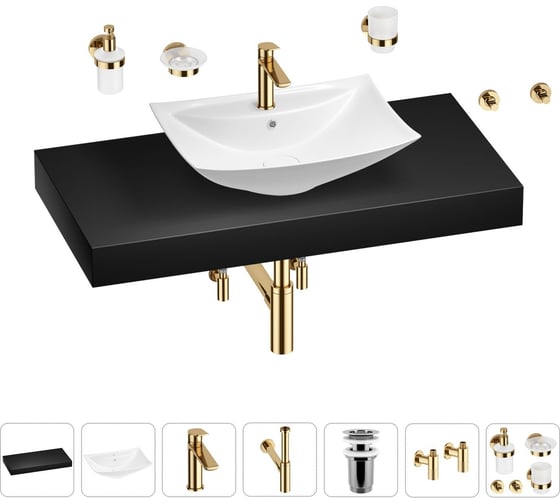 Раковина Wellsee 60 см со столешницей 100 см Cerulean в наборе 10 в 1 201012923 1