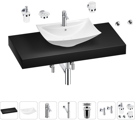 Раковина Wellsee 60 см со столешницей 100 см Cerulean в наборе 10 в 1 201012926 1