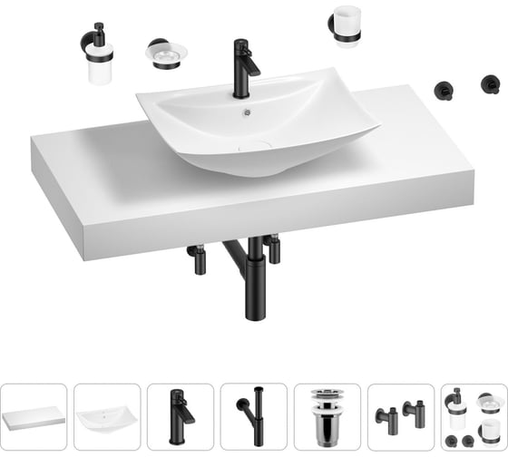 Раковина Wellsee 60 см со столешницей 100 см Cerulean в наборе 10 в 1 201012917 1