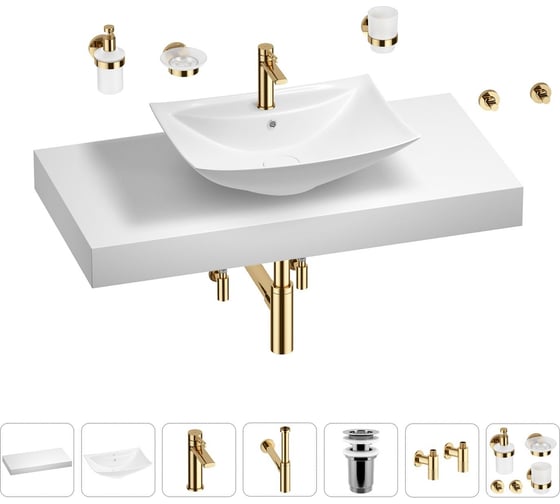 Раковина Wellsee 60 см со столешницей 100 см Cerulean в наборе 10 в 1 201012918 1