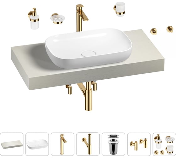 Раковина Wellsee 60 см со столешницей 100 см Croquis в наборе 10 в 1 201008013 1