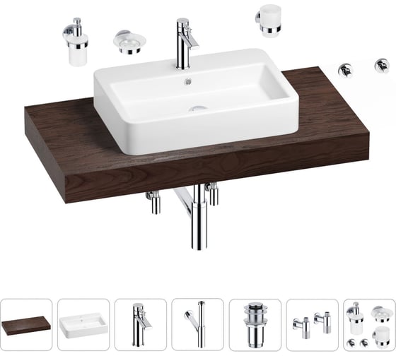 Раковина Wellsee 60 см со столешницей 100 см Halcyon в наборе 10 в 1 201012006 1